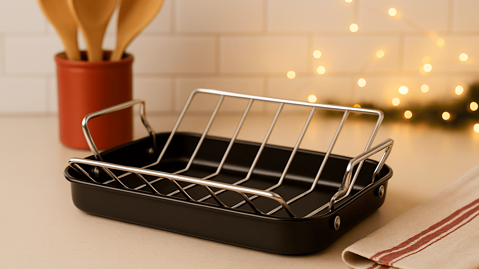 reussir-cuisson-dinde-dindon-rotissoire Une plaque de cuisson contenant une grille en forme de V pour réussir la cuisson d'une dinde ou dindon