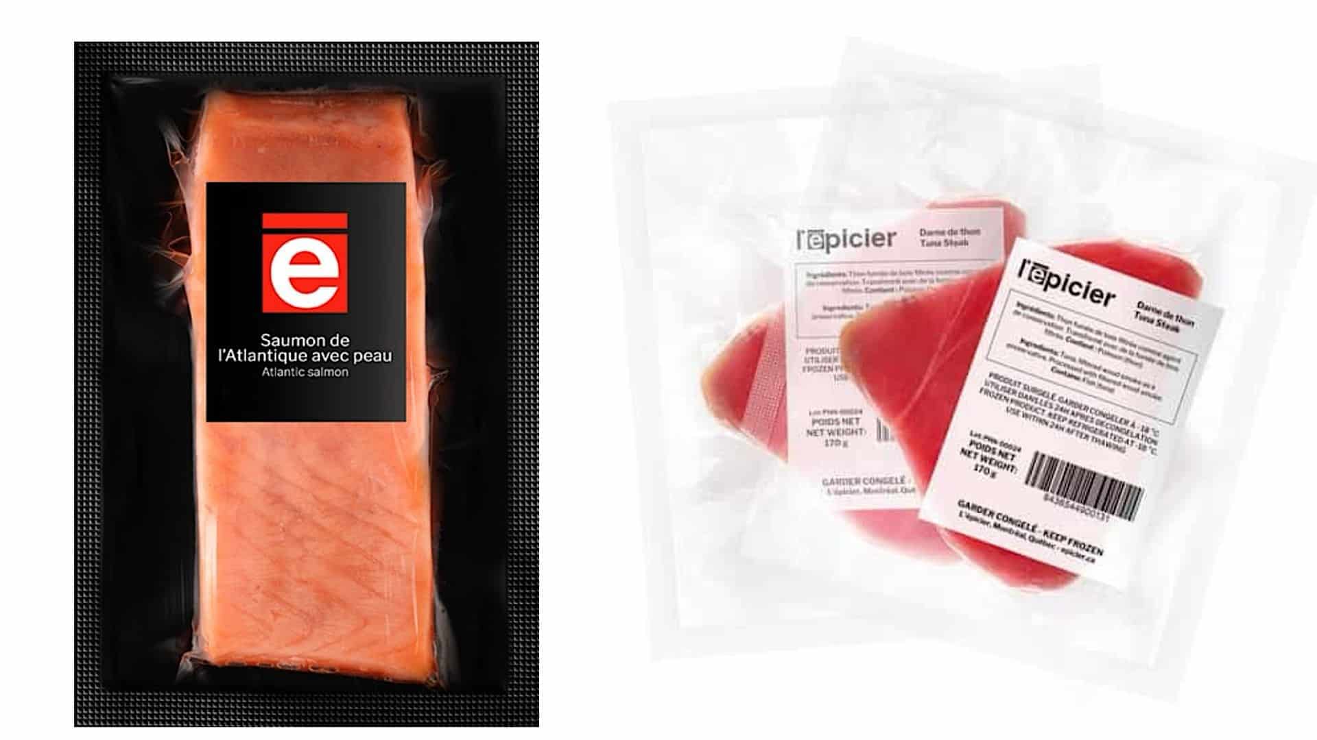 Un emballage sous vide de saumon atlantique l'épicier et un emballage sous vide de thon rouge l'épicier illustrent l'article sur comment réussir une recette de tartare.